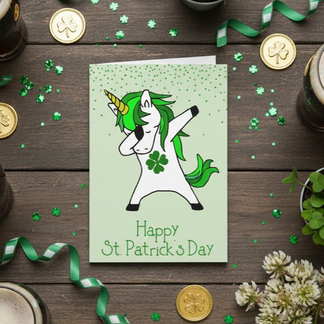 Happy St. Patrick's Day Green Dabbing Unicorn Karte (Von Creator hochgeladen)