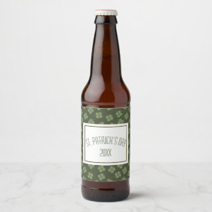 Happy St. Patrick's Day Green Four Leaf Clovers Bierflaschenetikett