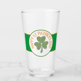 Happy St Patrick's Day Green Gingham Kleeblatt Glas