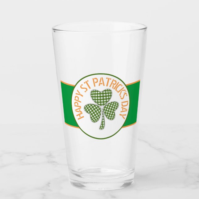 Happy St Patrick's Day Green Gingham Kleeblatt Glas (Vorderseite)