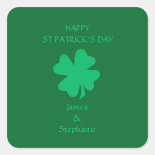 Happy St Patrick's Day Green Kleeblatt Name 2024 Quadratischer Aufkleber