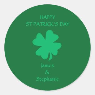 Happy St Patrick's Day Green Kleeblatt Name 2024 Runder Aufkleber