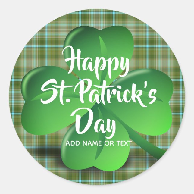 Happy St Patricks Day Green Kleeblatt Personalisie Runder Aufkleber (Vorderseite)