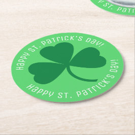 Happy St. Patrick's Day Green Kleeblatt Runder Pappuntersetzer