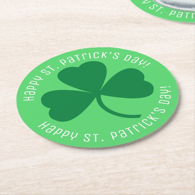 Happy St. Patrick's Day Green Kleeblatt Runder Pappuntersetzer (Angewinkelt)