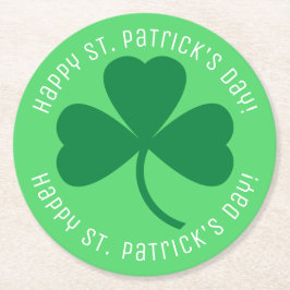 Happy St. Patrick's Day Green Kleeblatt Runder Pappuntersetzer