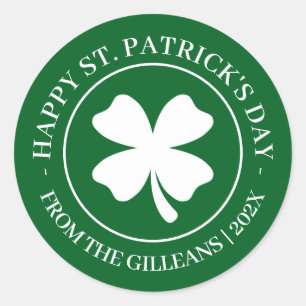 Happy St. Patrick's Day Green Kleeblatts Familie Runder Aufkleber