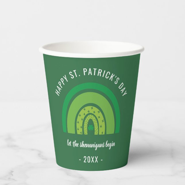 Happy St Patricks Day Green Rainbow Irish Kleeblat Pappbecher (Vorderseite)