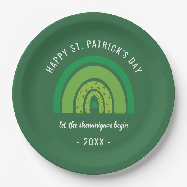 Happy St Patricks Day Green Rainbow Irish Kleeblat Pappteller (Vorderseite)