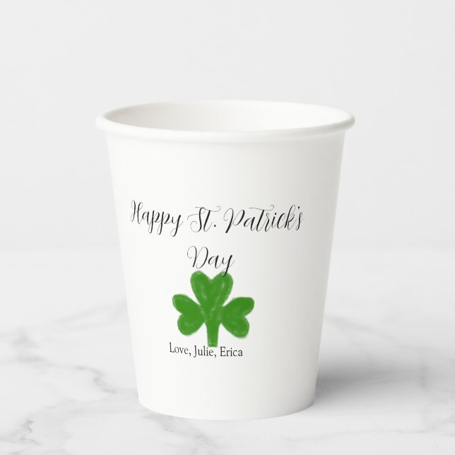 Happy St. Patrick's day green shamrock name  Pappbecher (Vorderseite)