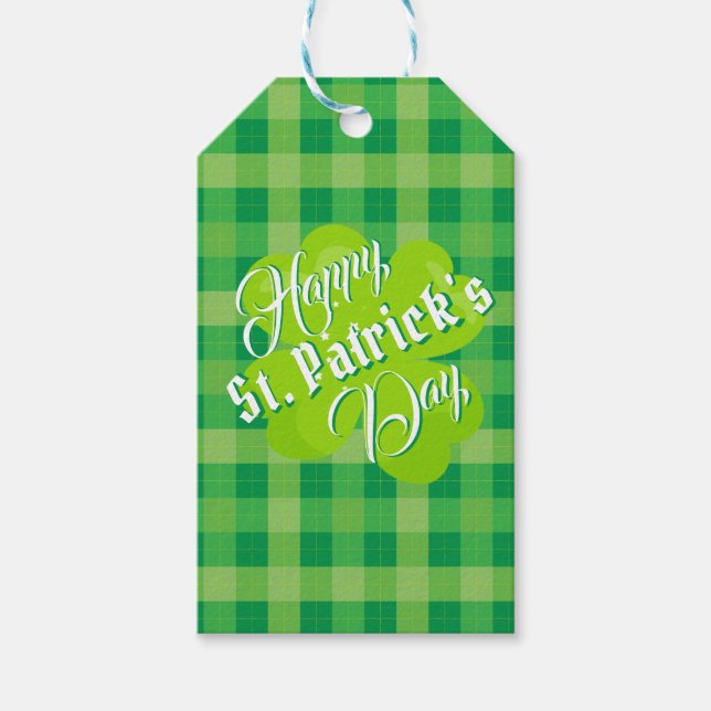 Happy St. Patrick's Day Green Tartan Lucky Clover Geschenkanhänger (Vorderseite)