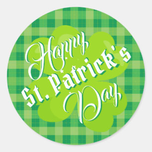 Happy St. Patrick's Day Green Tartan Lucky Clover Runder Aufkleber