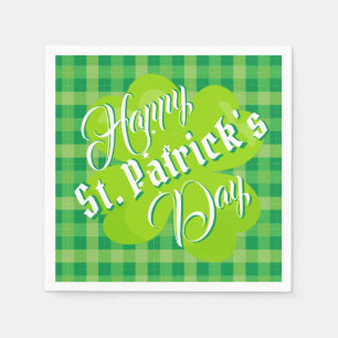 Happy St. Patrick's Day Green Tartan Lucky Clover Serviette