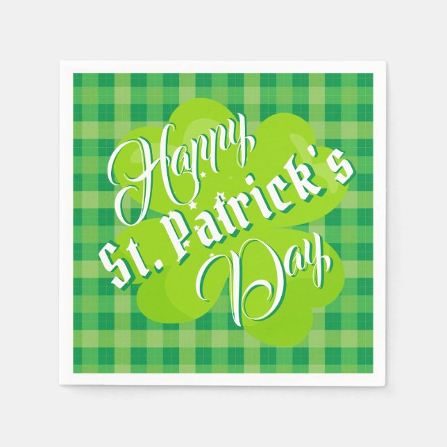 Happy St. Patrick's Day Green Tartan Lucky Clover Serviette (Vorderseite)