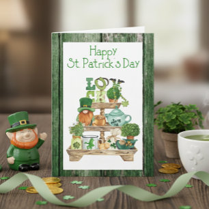 Happy St. Patrick's Day Green WoodPostcard Holida Feiertagskarte