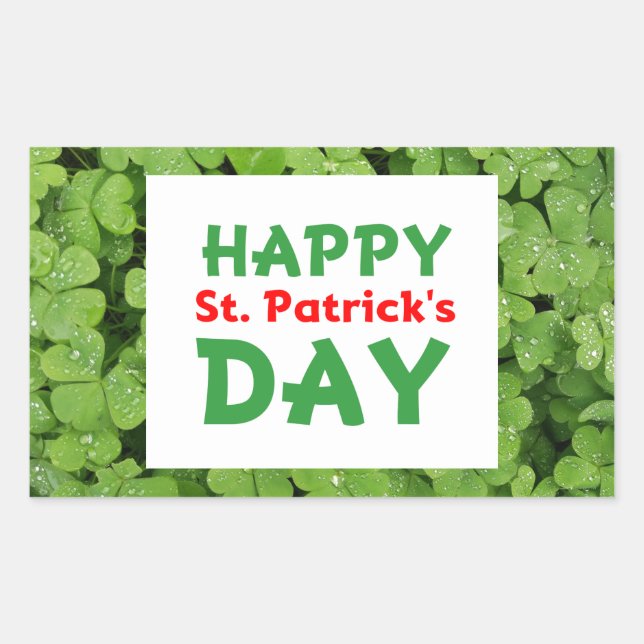Happy St.Patrick's Day grünen Kleeblatt Aufkleber. Rechteckiger Aufkleber (Vorderseite)