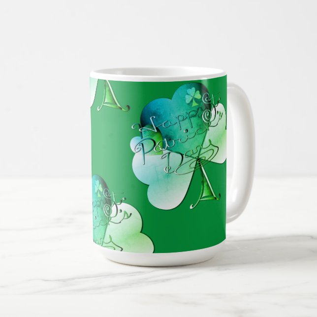 "Happy St. Patrick's Day" Hand-writte w/Shamrocks Kaffeetasse (VorderseiteRechts)