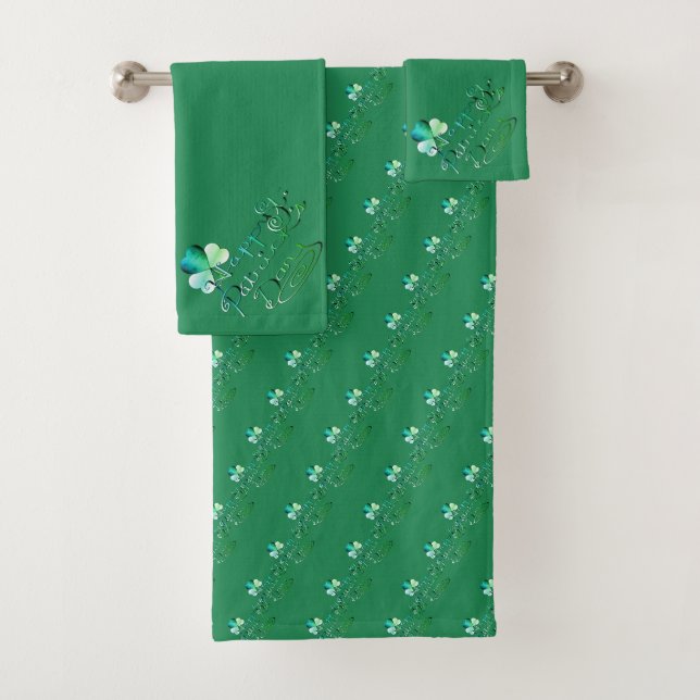 "Happy St. Patrick's Day" Handgeschriebene Kleeblä Badhandtuch Set (Insitu)