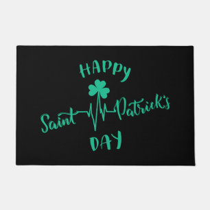 Happy St Patricks Day Heartbeat Puls Kleeblatt Fußmatte