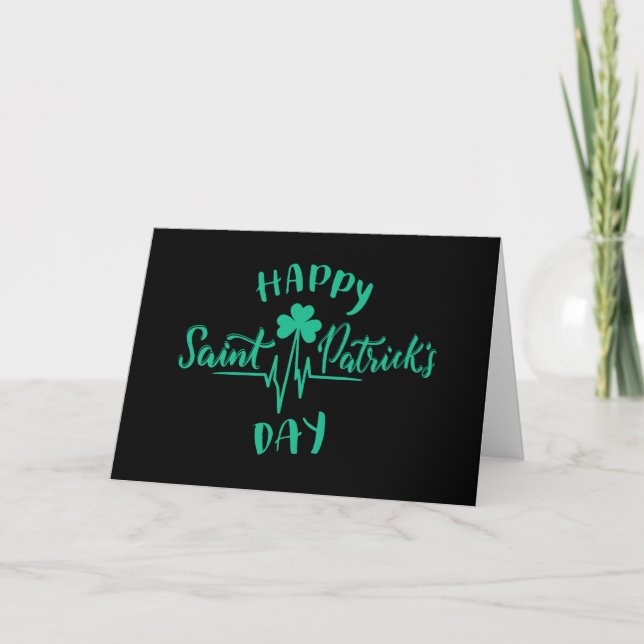 Happy St Patricks Day Heartbeat Puls Kleeblatt Karte (Vorderseite)