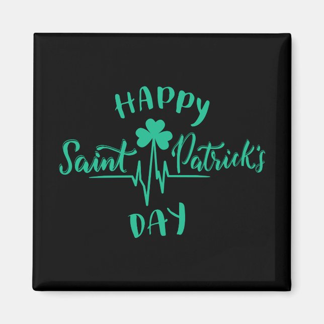 Happy St Patricks Day Heartbeat Puls Kleeblatt Magnet (Vorne)