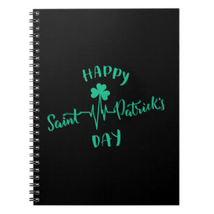 Happy St Patricks Day Heartbeat Puls Kleeblatt Notizblock