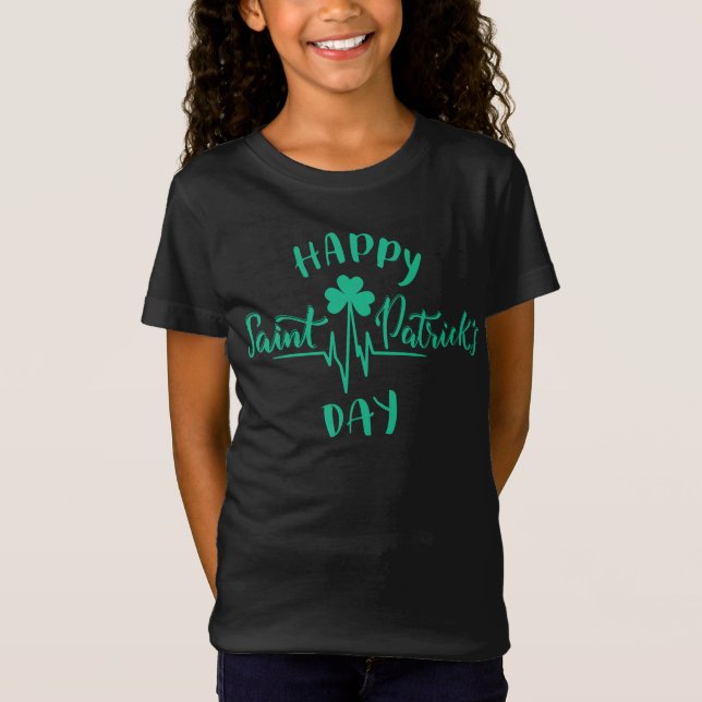 Happy St Patricks Day Heartbeat Puls Kleeblatt T-Shirt (Vorderseite)