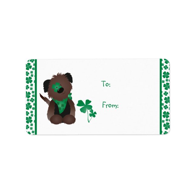 Happy St Patricks Day Hund Vierblättriges Kleeblat Adressaufkleber (Vorne)