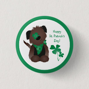 Happy St Patricks Day Hund Vierblättriges Kleeblat Button