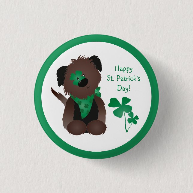 Happy St Patricks Day Hund Vierblättriges Kleeblat Button (Vorderseite)