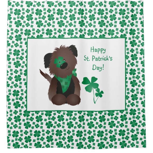 Happy St Patricks Day Hund Vierblättriges Kleeblat Duschvorhang (Vorderseite)