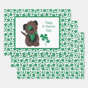 Happy St Patricks Day Hund Vierblättriges Kleeblat Geschenkpapier Set