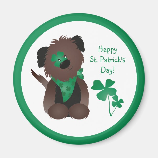 Happy St Patricks Day Hund Vierblättriges Kleeblat Magnet (Vorne)