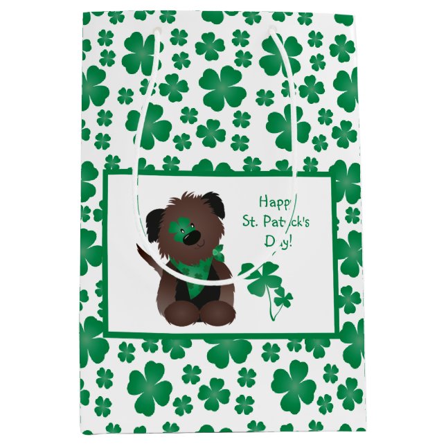 Happy St Patricks Day Hund Vierblättriges Kleeblat Mittlere Geschenktüte (Vorderseite)