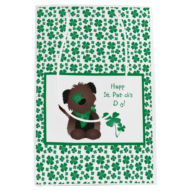 Happy St Patricks Day Hund Vierblättriges Kleeblat Mittlere Geschenktüte (Vorderseite)