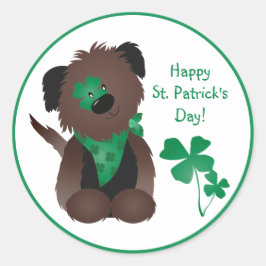 Happy St Patricks Day Hund Vierblättriges Kleeblat Runder Aufkleber