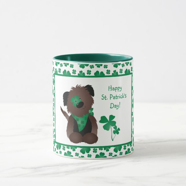 Happy St Patricks Day Hund Vierblättriges Kleeblat Tasse (Zentrum)