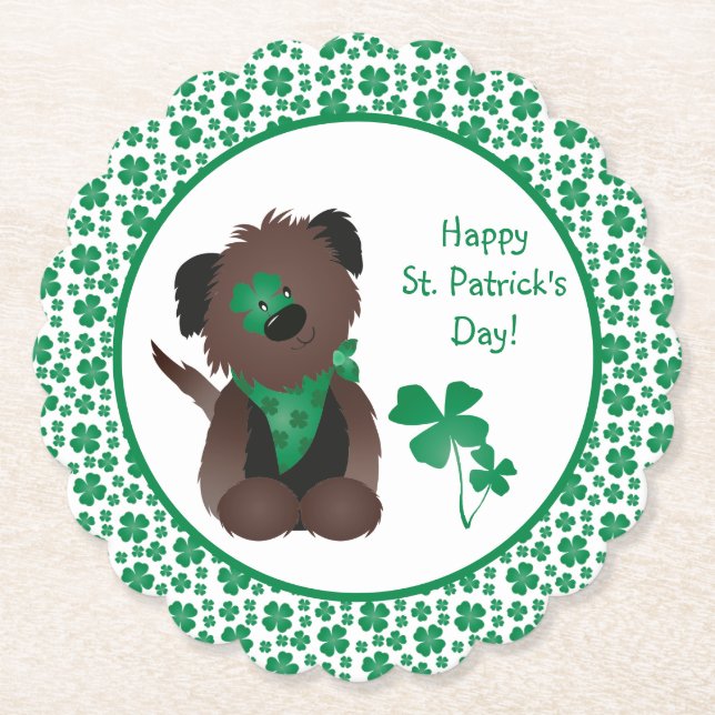 Happy St Patricks Day Hund Vierblättriges Kleeblat Untersetzer (Vorderseite)