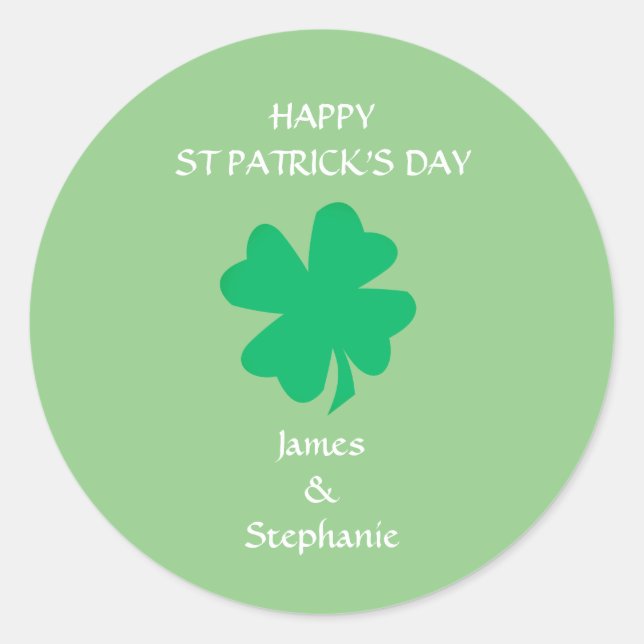 Happy St Patrick's Day Individuelle Name Kleeblatt Runder Aufkleber (Vorderseite)