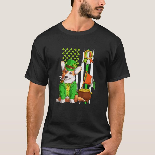 Happy St Patrick's Day Irish Corgi Hund in Leprech T-Shirt (Vorderseite)