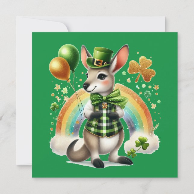 Happy St. Patrick's Day Kangaroo Flat Card Feiertagskarte (Vorderseite)