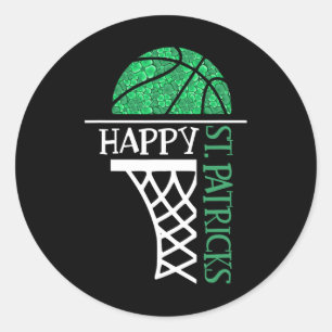 Happy St Patricks Day Kleeblatt Basketballspieler Runder Aufkleber