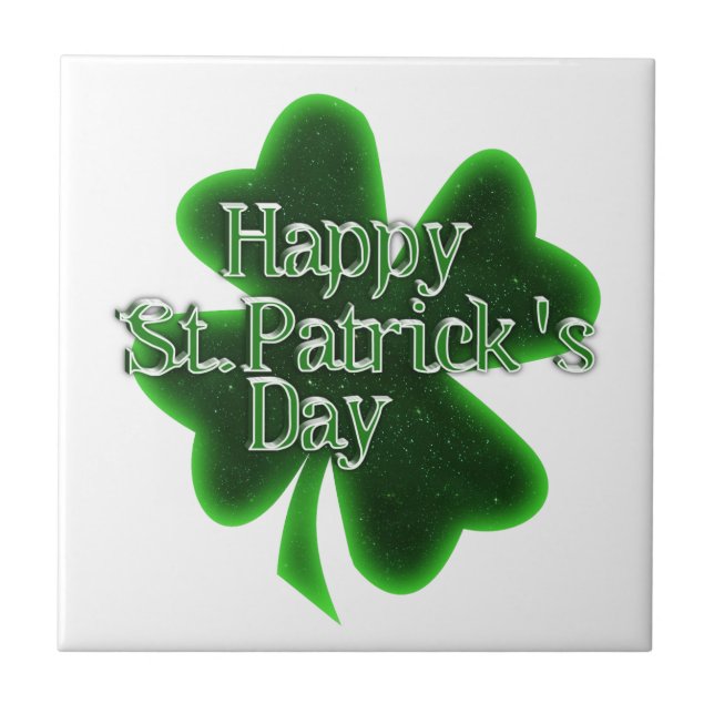 Happy St. Patricks Day Kleeblatt Fliese (Vorderseite)