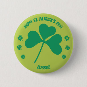 Happy St. Patrick's Day Kleeblatt und gesegnet, ab Button