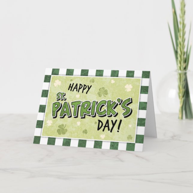 Happy St. Patrick's Day - Kleeblatt und Gingham Karte (Vorderseite)
