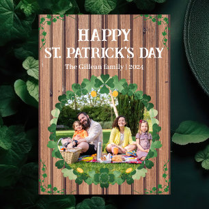 Happy St. Patrick's Day Kleeblätter Familie ein Fo Feiertagskarte