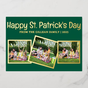 Happy St. Patrick's Day Kleeblatts Familie 3 Foto Folien Feiertagskarte