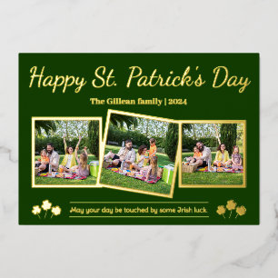 Happy St. Patrick's Day Kleeblatts Familie 3 Foto Folien Feiertagskarte