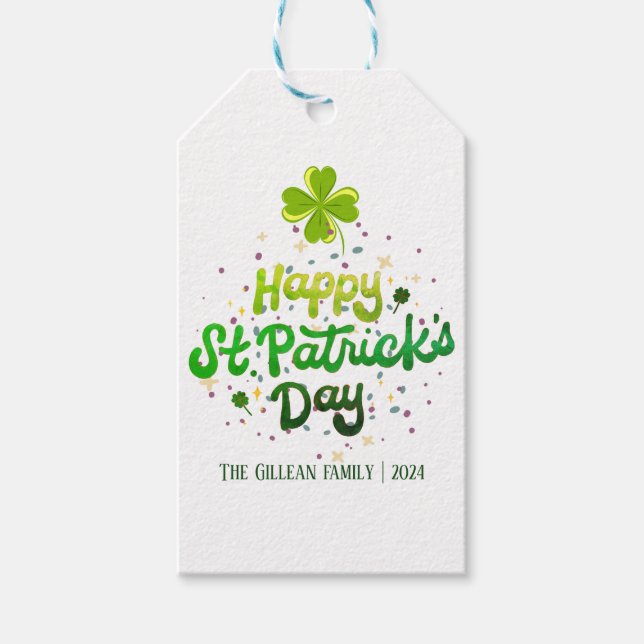 Happy St. Patrick's Day Kleeblatts Familienname Geschenkanhänger (Vorderseite)
