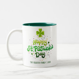 Happy St. Patrick's Day Kleeblatts Familienname Zweifarbige Tasse
